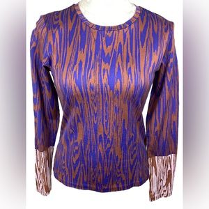 Hugo Boss Brown Blue Wood Print Cotton Top